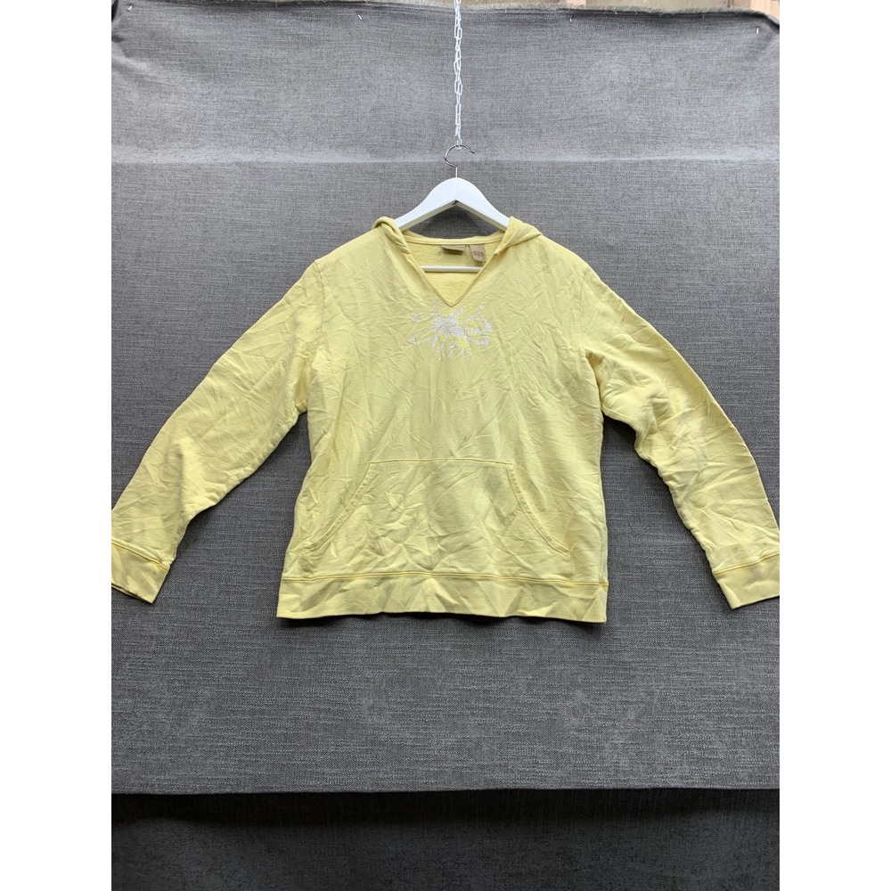 Ruff Hewn Hoodie Womens Large Yellow Graphic Print Kangaroo Pocket Pullover